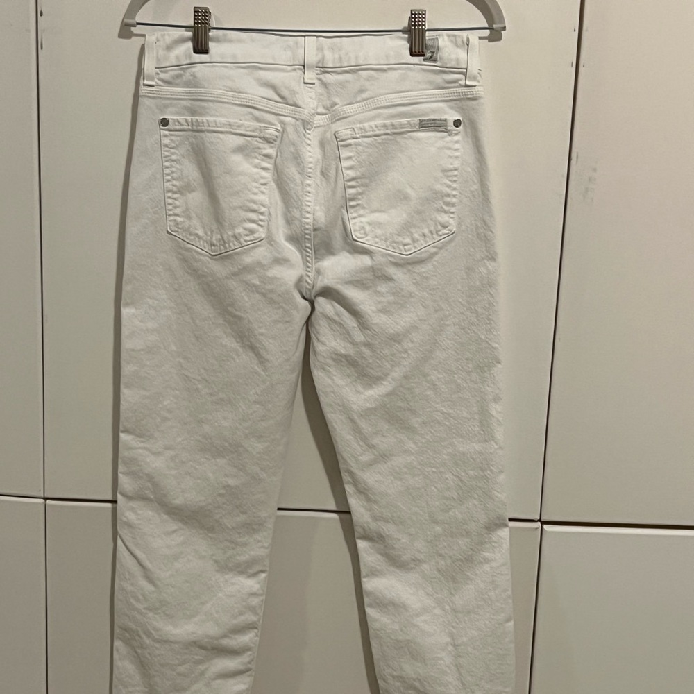 30. 7 For All Mankind white skinny denim pant with raw hem. Size 29 - Picture 3 of 13